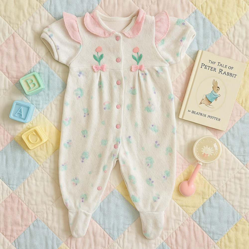 Vintage 1980s Carter’s Baby Girls One-Piece Floral Footed Romper – Size L 12 Mos - Picture 1 of 9